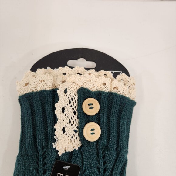 Vintage Acrylic Leg Warmers Dark Teal w/ Lace & Button Detail NEW 80s Slouchy - Picture 4 of 9